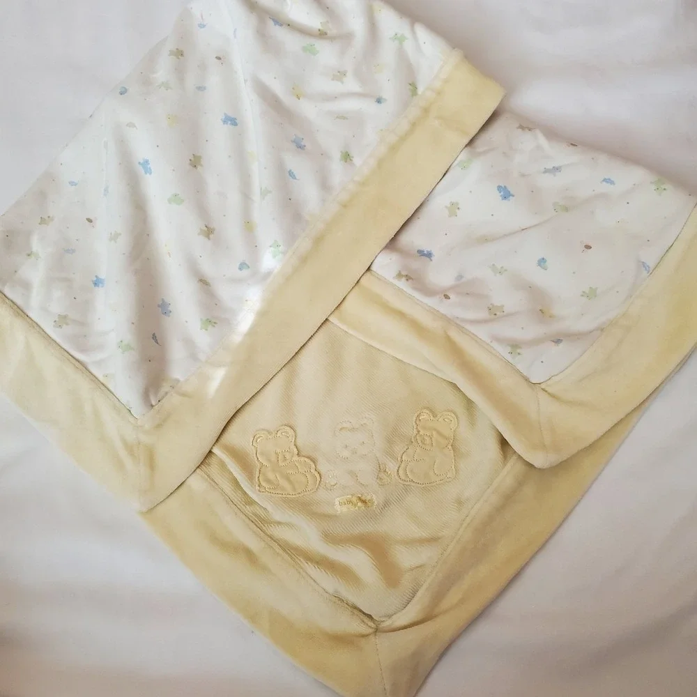 Vintage Childrens Place Yellow Velour Plush Baby Blanket Baby place Bear Duck‎